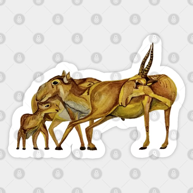 The Family of Saiga Antelope (Watercolour) Sticker by mariasibireva